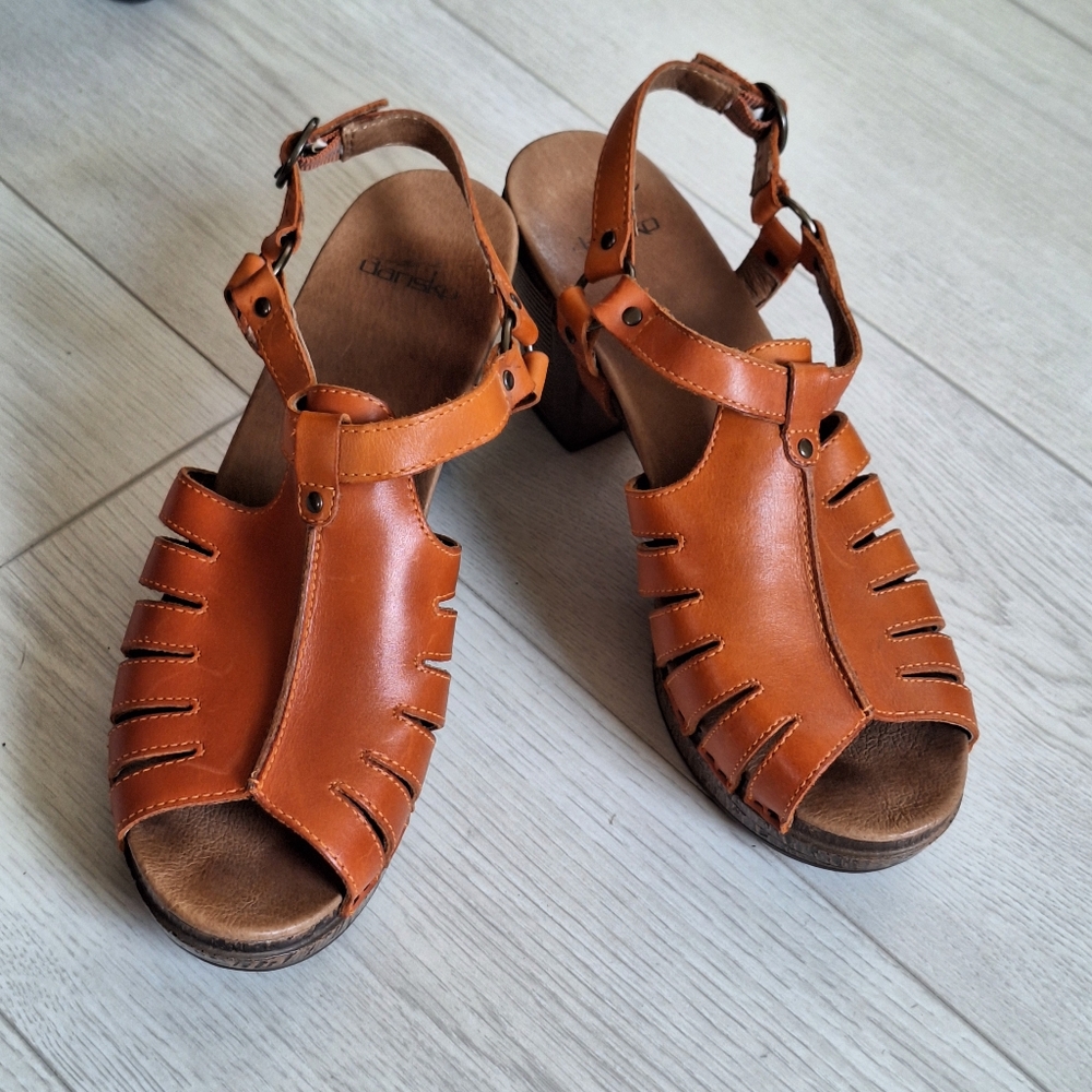 DANSKO Randa platform leather sandal heel clog dress 41 / 10.5-11